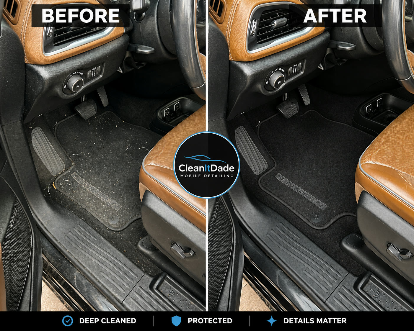 Interior floor mats before and after — CleanIt Dade