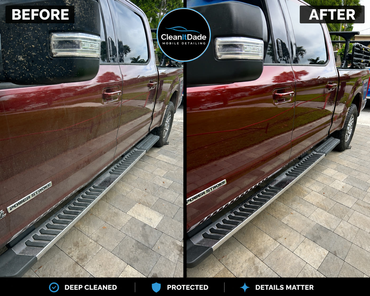Ford F-150 exterior detail before and after — CleanIt Dade